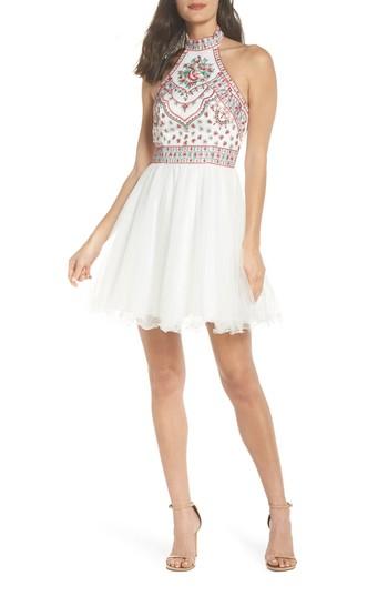 Women's Blondie Nites Embroidered Fit & Flare Halter Dress - Ivory