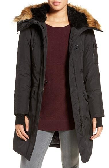 Women's S13 'alaska' Parka With Faux Fur Trim Hood - Black