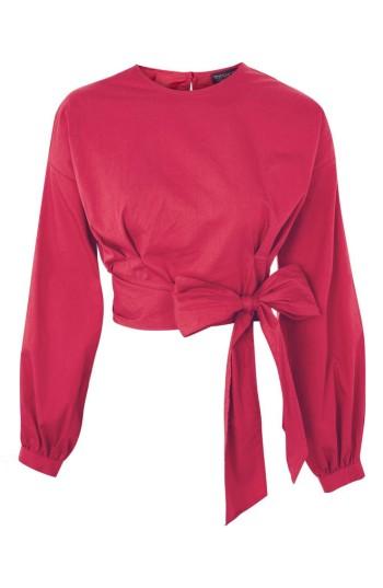 Women's Topshop Balloon Sleeve Tie Top Us (fits Like 10-12) - Burgundy