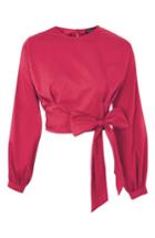Women's Topshop Balloon Sleeve Tie Top Us (fits Like 10-12) - Burgundy