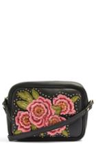 Topshop Floral Embroidered Leather Crossbody Bag - Black