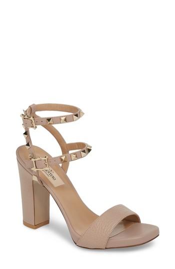 Women's Valentino Garavani Rockstud Ankle Strap Sandal Us / 35eu - Beige