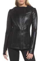 Women's Blanc Noir Faux Leather Hooded Moto Jacket - Black