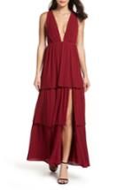 Women's Fame And Partners The Callie Pleat Tiered Gown - Burgundy