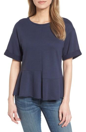 Women's Caslon Mixed Seam Short Sleeve Sweatshirt - Blue