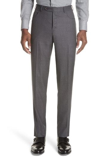 Men's Canali Flat Front Solid Wool Trousers R - Grey