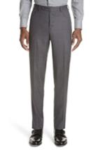 Men's Canali Flat Front Solid Wool Trousers R - Grey