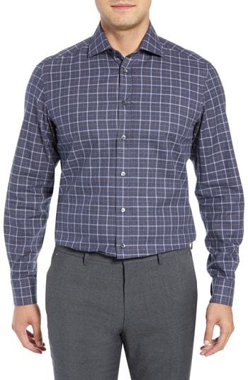Men's Luciano Barbera Slim Fit Check Dress Shirt, Size - Blue