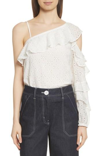 Women's Robert Rodriguez Eyelet Ruffle One-shoulder Top - Ivory