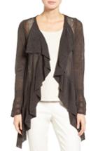 Women's Nic+zoe Ruffle Wave Linen Blend Cardigan - Brown