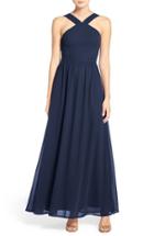 Women's Lulus Cross Neck A-line Chiffon Gown - Blue