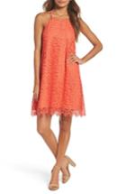 Women's Chelsea28 Floral Lace Trapeze Halter Dress - Coral