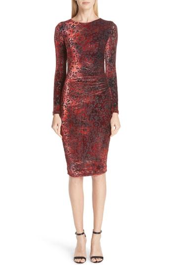 Women's Fuzzi Leopard Burnout Velvet Dress - Red