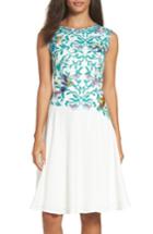 Women's Tadashi Shoji Luna Embroidered Fit & Flare Dress