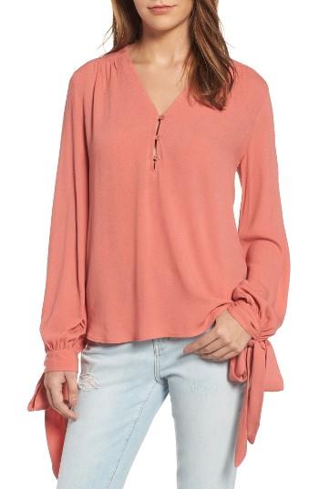 Women's Hinge Tie Sleeve Top, Size - Coral