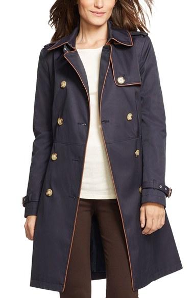 Women's Lauren Ralph Lauren Faux Leather Trim Trench Coat - Blue