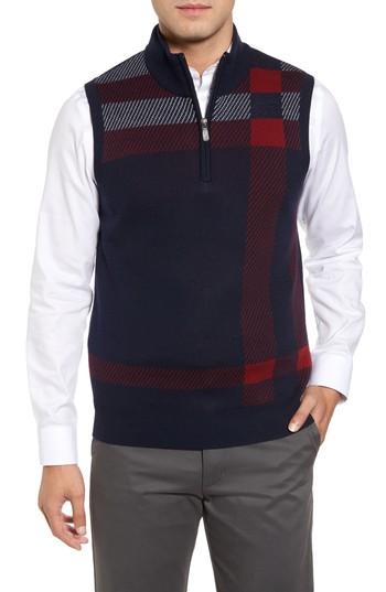 Men's Bobby Jones Oversize Plaid Wool Vest, Size - Blue