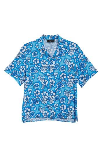 Men's Dsquared2 Floral Print Camp Shirt Eu - Blue