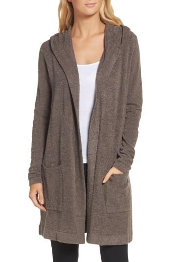 Women's Barefoot Dreams Cozychic Lite Coastal Hooded Cardigan /small - Brown