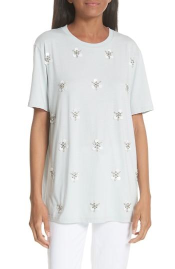 Women's Sandro Beaded Blossoms Cotton Blend Tee - Blue