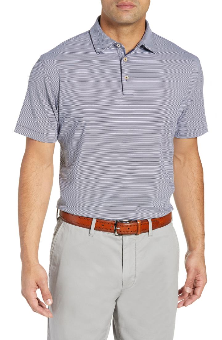 Men's Peter Millar Jubilee Stripe Stretch Jersey Performance Polo, Size - Blue