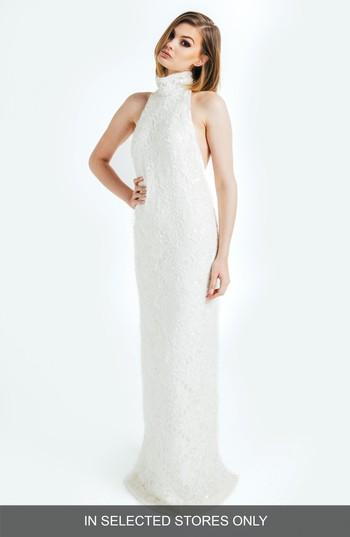 Women's Olia Zavozina Donna Beaded Lace Silk Halter Gown