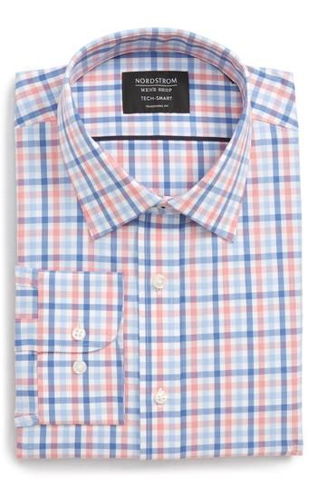 Men's Nordstrom Men's Shop Tech-smart Traditional Fit Stretch Check Dress Shirt 32/33 - Pink