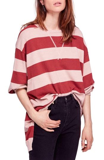 Women's Free People Surfin' On Your Stripes Cotton Crewneck Top /small - Pink