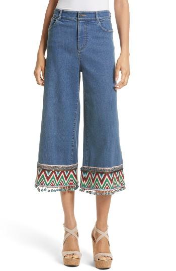 Women's Alice + Olivia Beta Embellished Wide Leg Crop Jeans - Blue