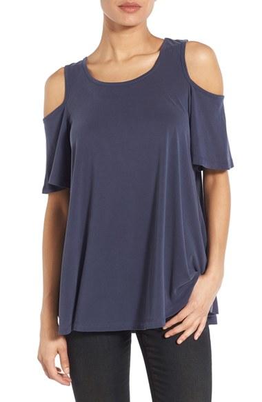 Women's Bobeau Cold Shoulder Flutter Sleeve Top - Blue
