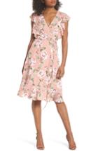 Women's Charles Henry Ruffle Sleeve Floral Wrap Dress - Pink