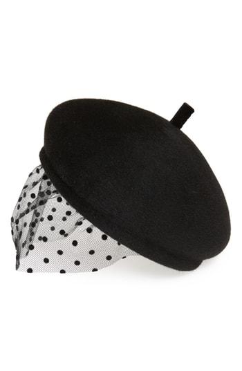 Women's Maison Michel New Bonnie Veil Fur Felt Beret - Black