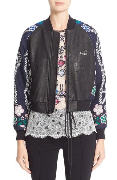 Women's Yigal Azrouel Jacquard & Leather Bomber Jacket