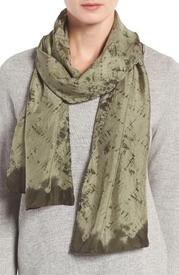 Women's Eileen Fisher Labyrinth Silk Shibori Scarf, Size - Green