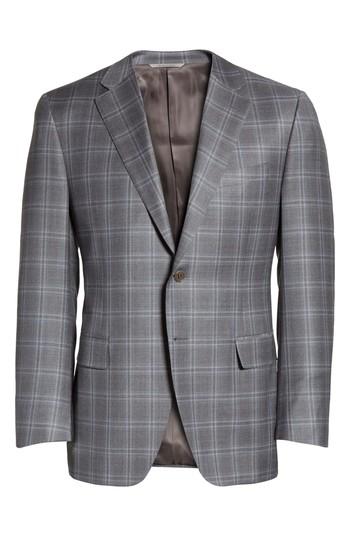 Men's Canali Classic Fit Plaid Wool Sport Coat Us / 60 Eu R - Grey