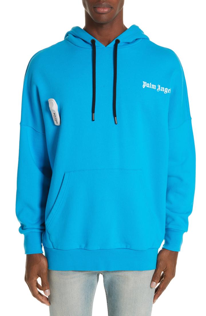 Men's Palm Angels New Basic Logo Hoodie - Blue
