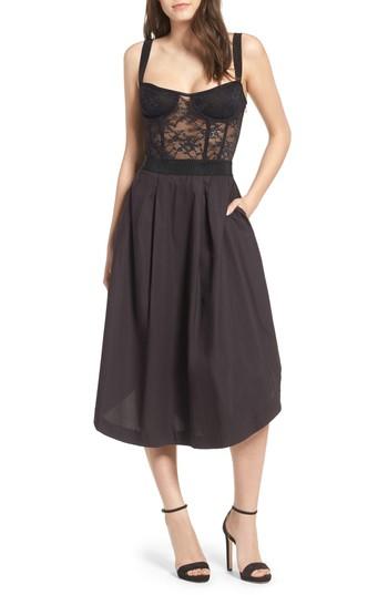 Women's Kendall + Kylie Lace Corset Midi Dress - Black