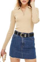 Women's Topshop Front Zip Polo Shirt Us (fits Like 0) - Beige