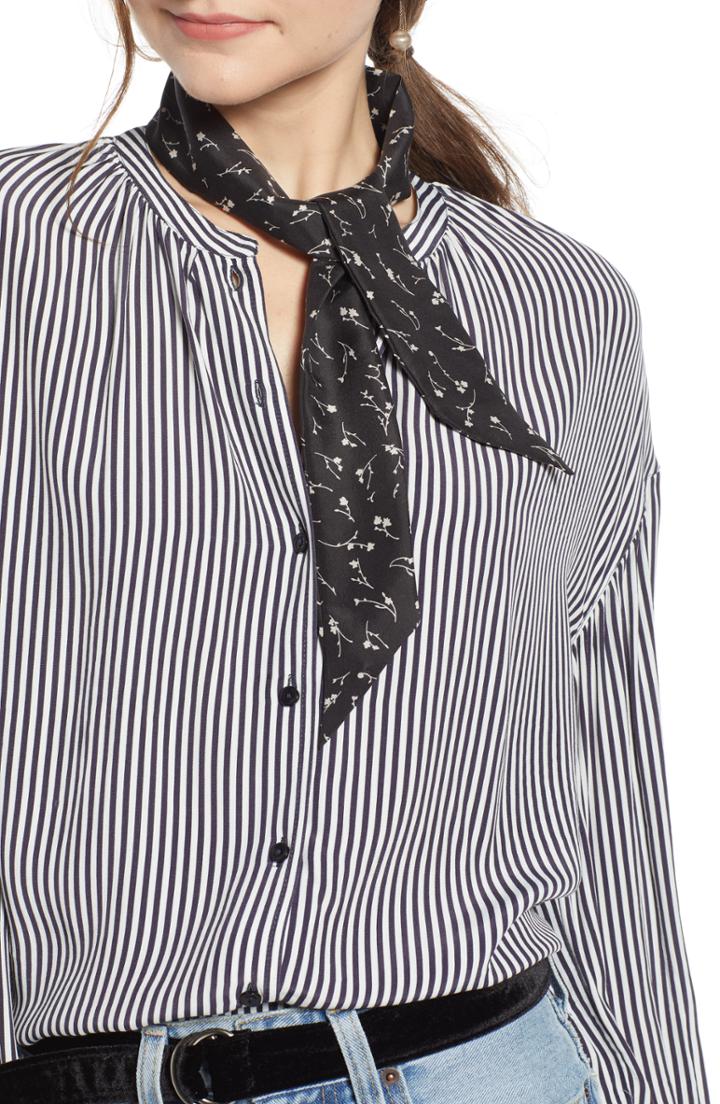 Women's Something Navy Silk Skinny Scarf, Size - Black