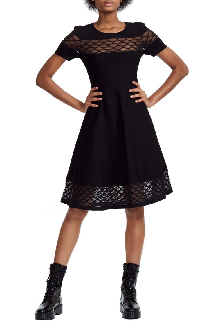 Women's Maje Lattice Illusion Lace Detail Fit & Flare Dress