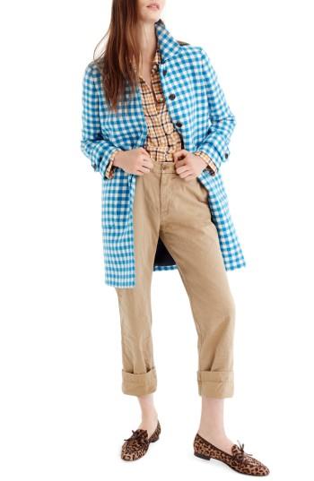 Women's J.crew Gingham Car Coat - Blue