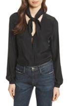 Women's Frame Tie Neck Silk Blouse - Black