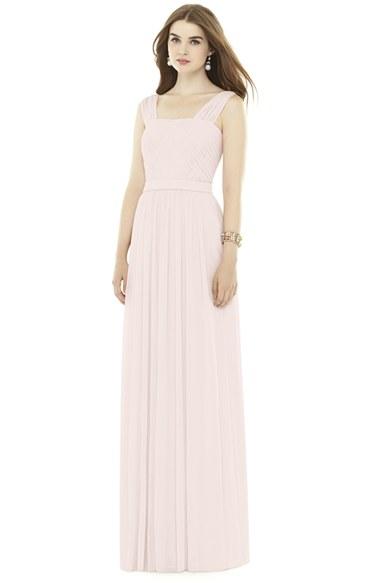 Women's Alfred Sung Pleat Chiffon Knit A-line Gown With Belt - Pink
