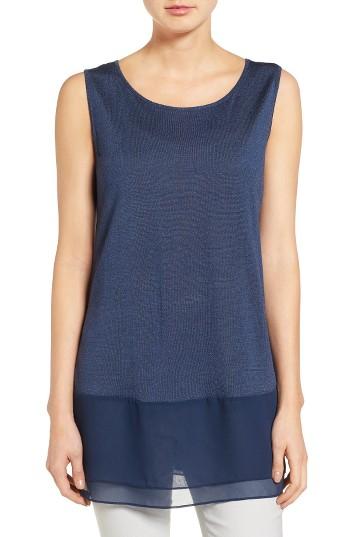Petite Women's Nic+zoe Chiffon Hem Tank P - Blue