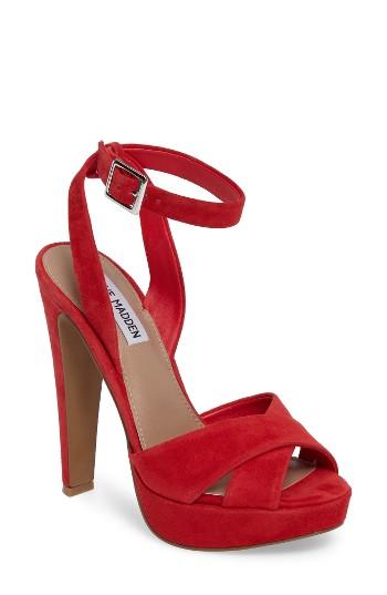Women's Steve Madden Andrea Cross Strap Platform Sandal .5 M - Red