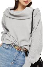 Women's Topshop Cable Sleeve Cowl Neck Sweater Us (fits Like 0) - Grey