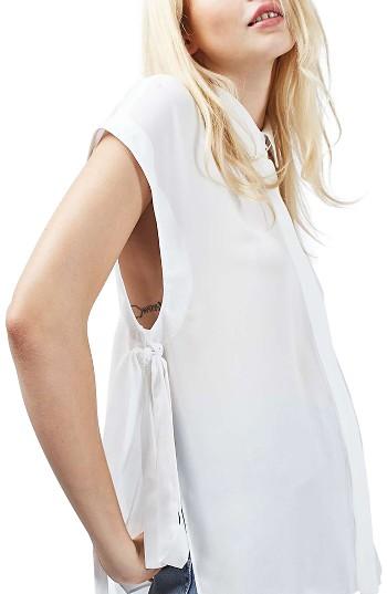 Women's Topshop Tie Back Sleeveless Shirt Us (fits Like 16-18) - Ivory