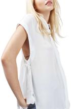 Women's Topshop Tie Back Sleeveless Shirt Us (fits Like 16-18) - Ivory