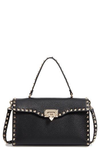 Valentino Garavani Rockstud Leather Top Handle Shoulder Bag - Black