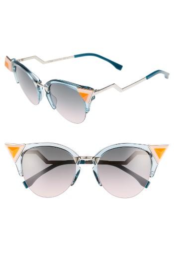 Women's Fendi 52mm Cat Eye Sunglasses - Blue/ Orange